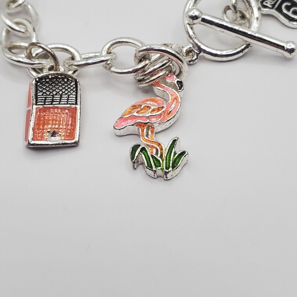 Silver Tone Charm Bracelet Six Charms Route 66 Rock and Roll - Picture 3 of 7